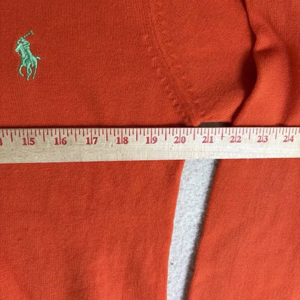 Vintage Polo Ralph Lauren Pullover Sweater Mens Large Orange V Neck Wool